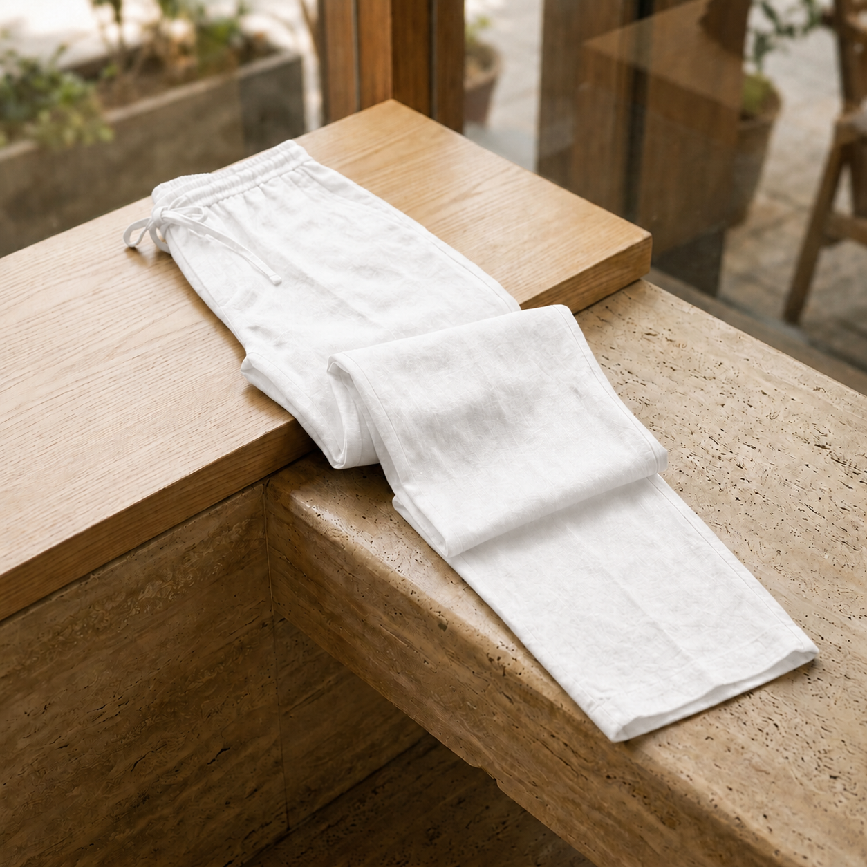 Linen Blend Trousers — White