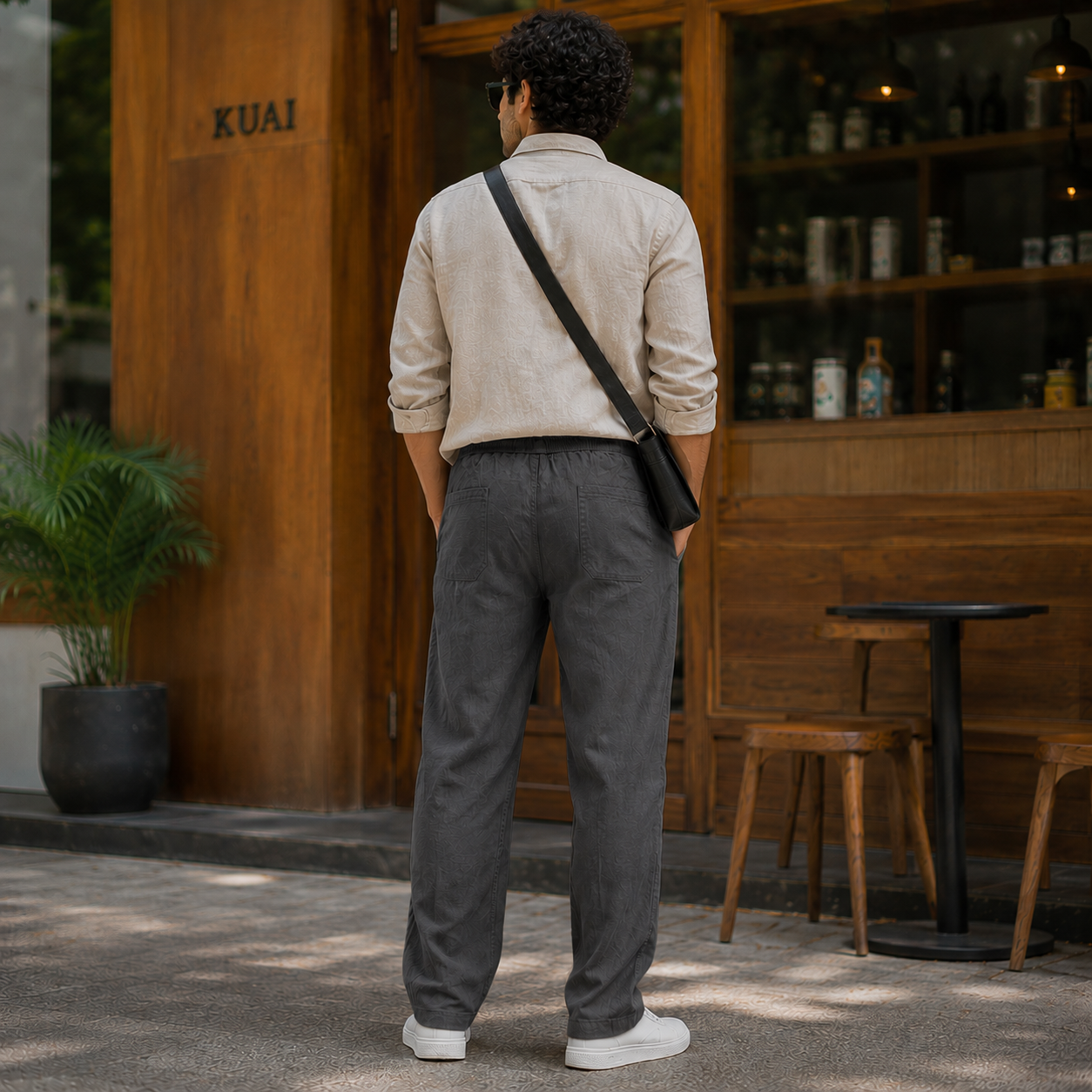 Linen Blend Trousers — Charcoal
