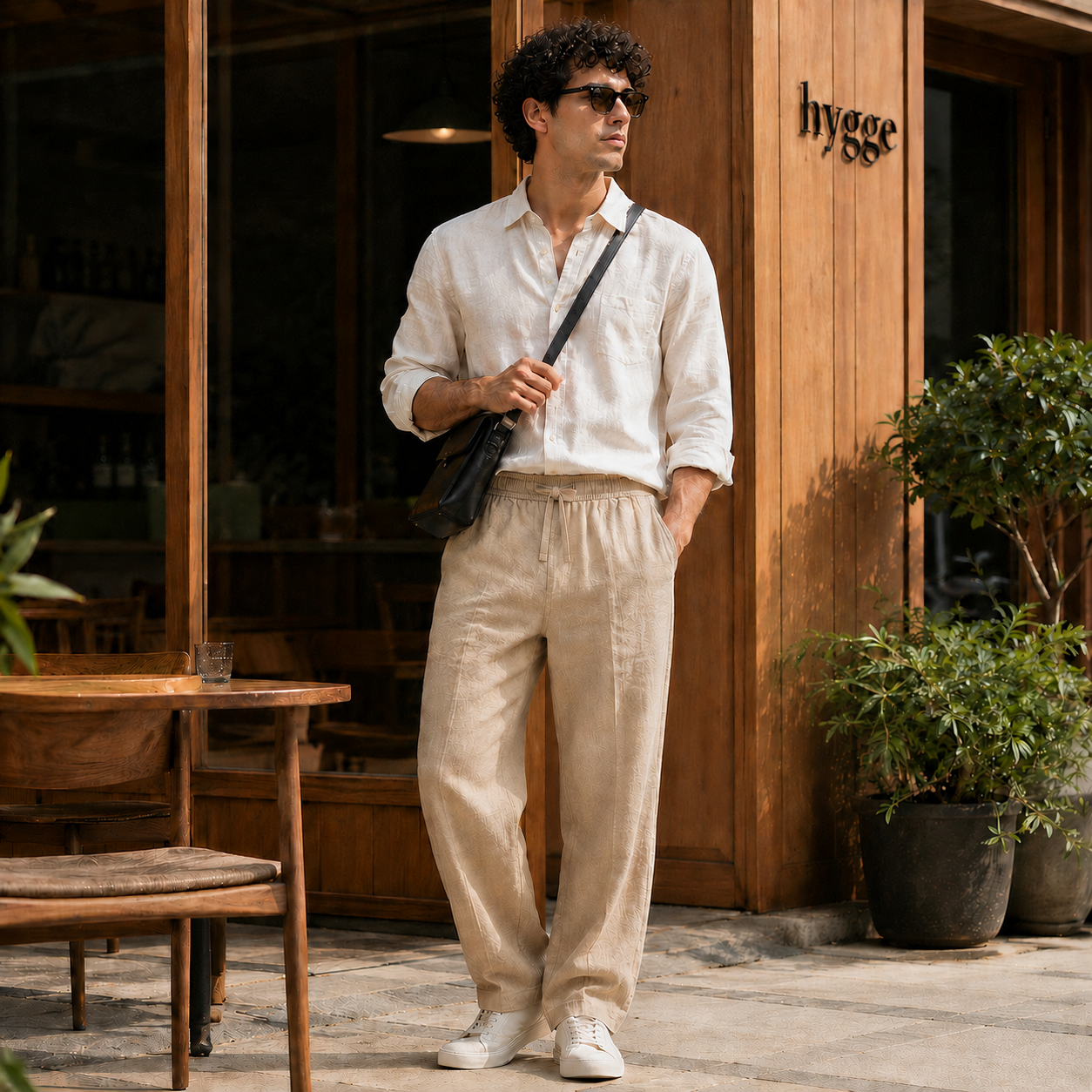 Linen Blend Trousers — Khaki