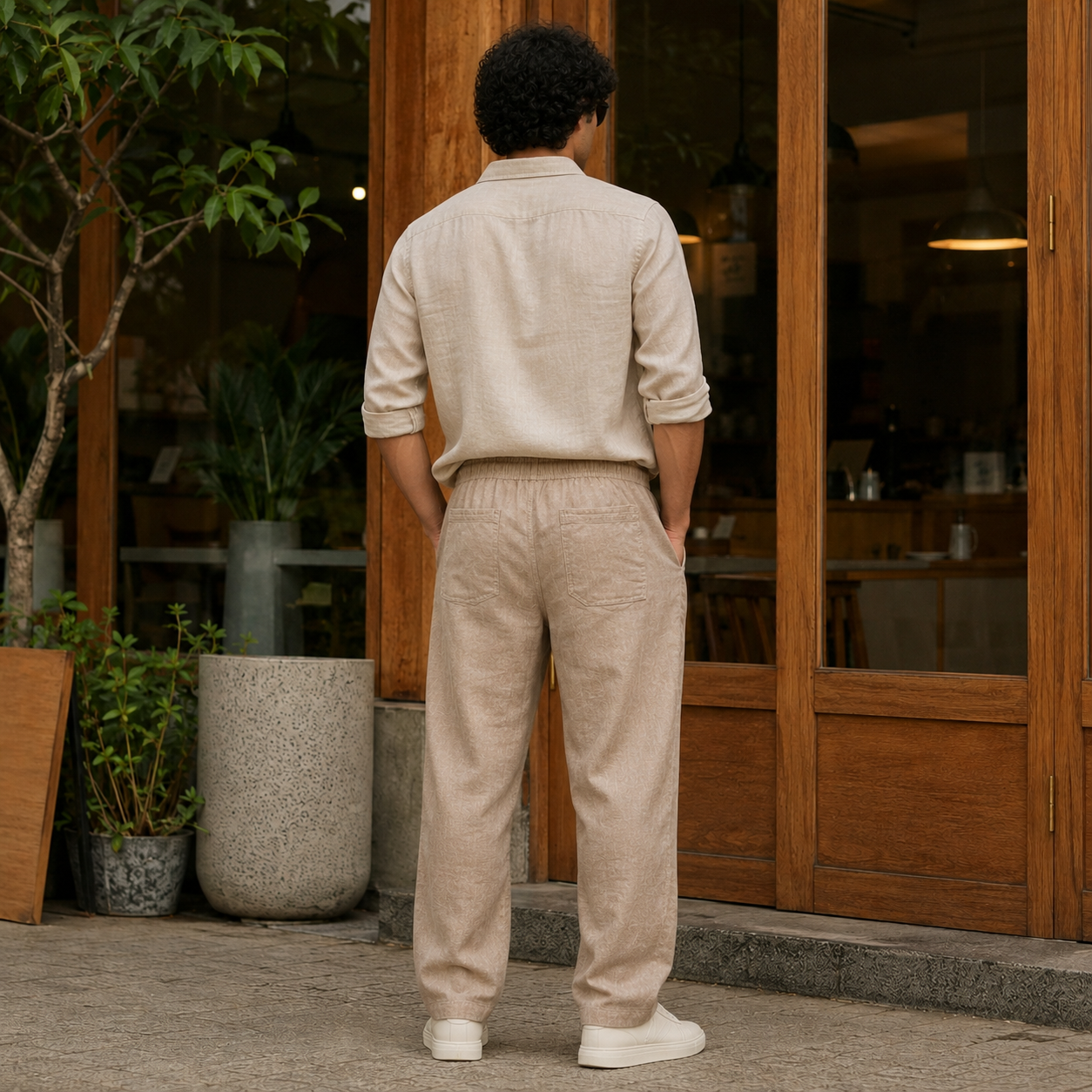 Linen Blend Trousers — Khaki