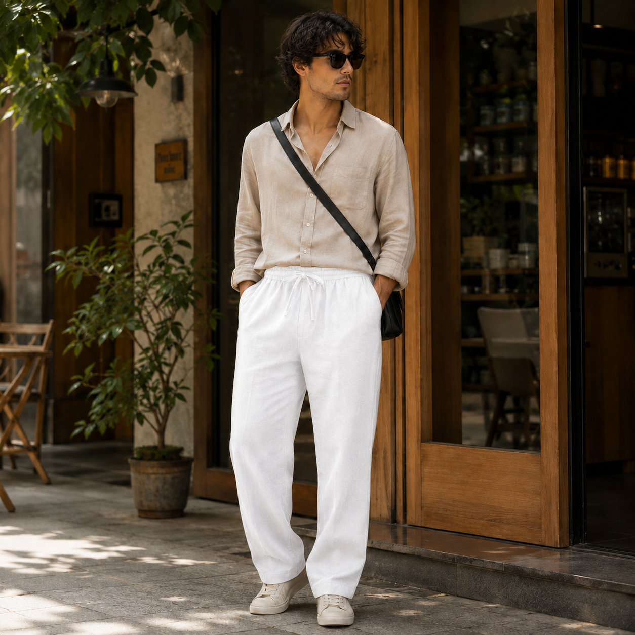 Linen Blend Trousers — White