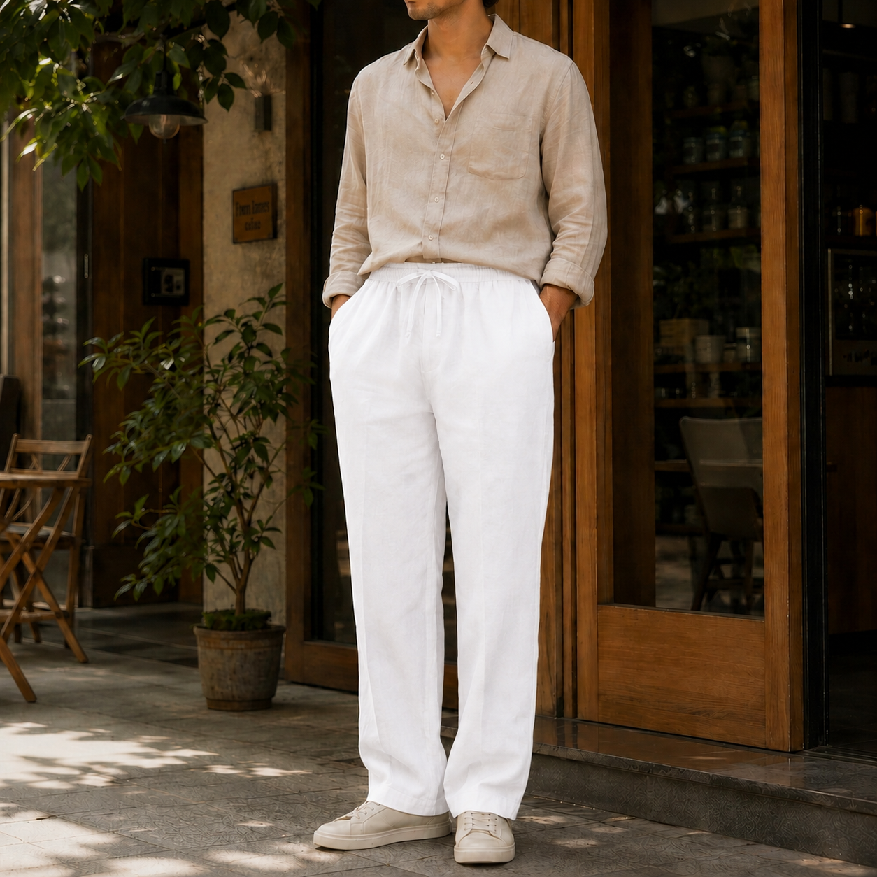 Linen Blend Trousers — White
