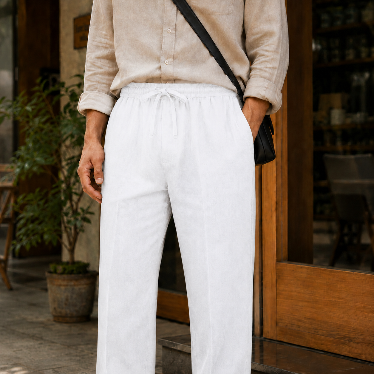Linen Blend Trousers — White