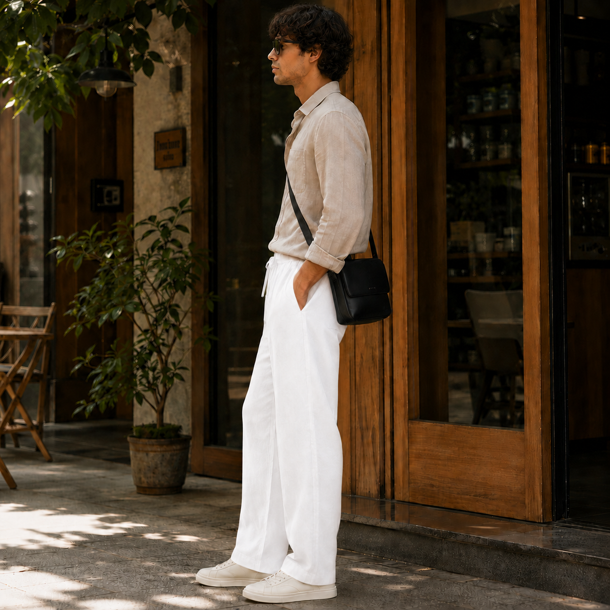 Linen Blend Trousers — White
