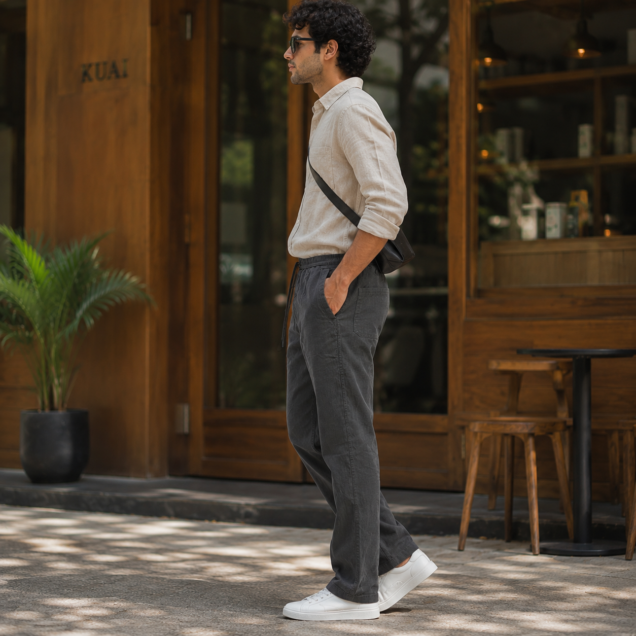 Linen Blend Trousers — Charcoal
