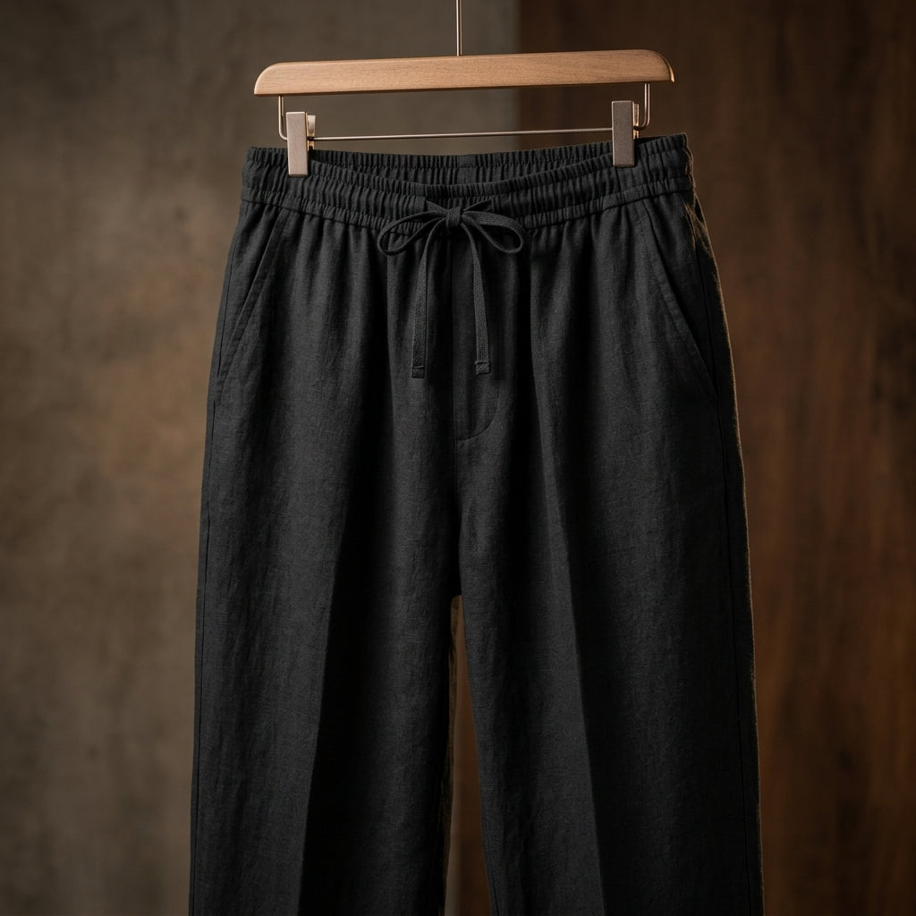 Linen Blend Trousers — Black